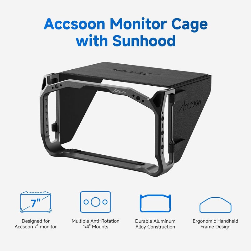 Accsoon CineView M7 Pro 7 inch Camera Field Monitor Cage Kit with Detachable Sunshade for CineView M7 Pro Wireless Video Transmitter&Receiver& Monitor with Multiple Anti-Rotation 1/4” Mounts, 222g - Image 2